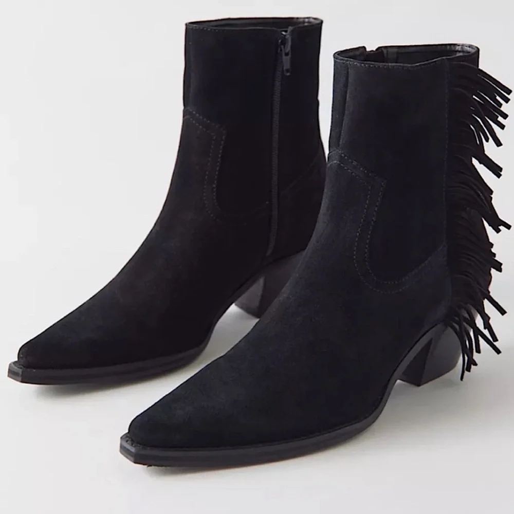 NEW Coconuts by Matisse Women's Black Fringe Jane Western Ankle Boots Size 6